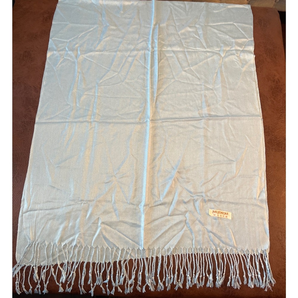Pashmina Light Blue Fringed Wrap Scarf Shawl Solid Twill‎ Weave Women Accessory